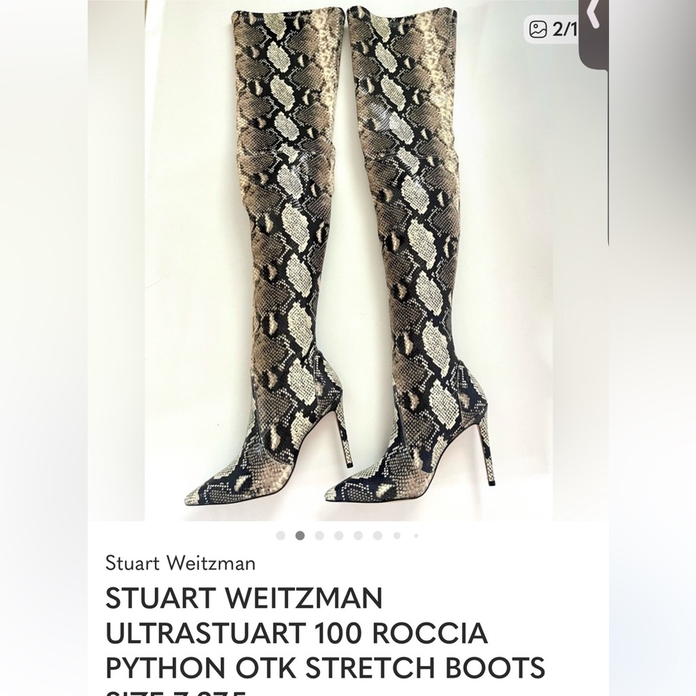 Stuart Weitzman Black and Cream Python Print Boot… - image 2